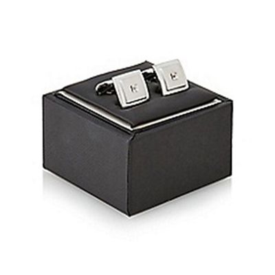 Silver square stone embellished cufflinks